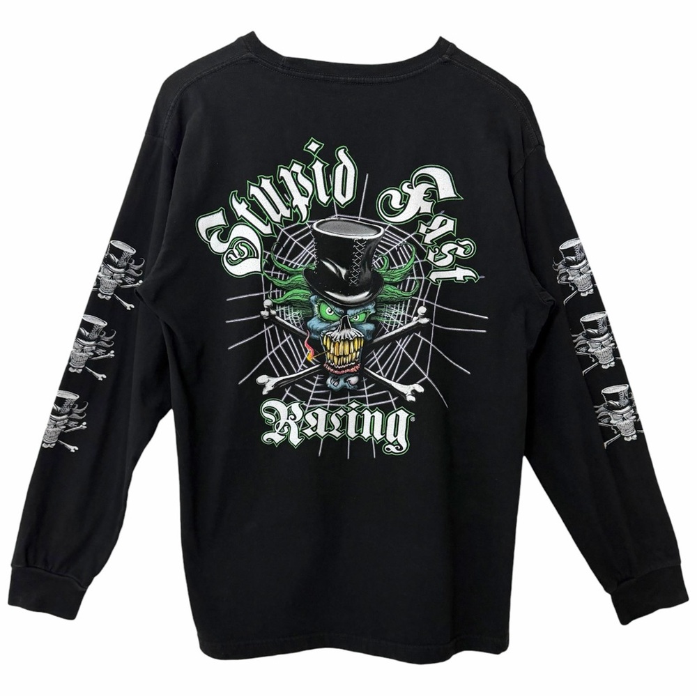 Vintage Vibe Stupid Fast Racing Voodoo Skull Long Sleeve Hit Graphic Large